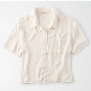 AE Silky Short Sleeve Button Down Top